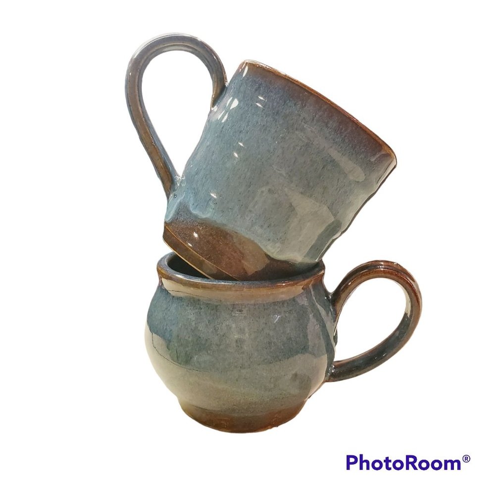 Lot of 2 Blue Denim Glaze Artist Coffee Mug Set, Signed DYW, NWOB
